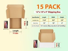 12x10x4 White Corrugated Shipping Boxes – Pack of 15