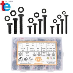 272PCS Hex Bolts Screws With Nuts Flat Lock Washers Assortment Kit 1/4 5/16 3/8