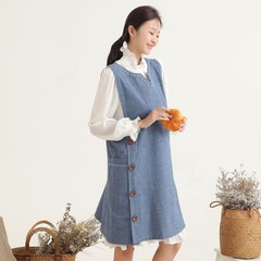 Denim Cotton Apron Sleeveless Big Size Aprons Button with Pocket Kitchen Cook…