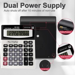 Desk Calculator, Extra Large 4in LCD Display, 12 Digits, Solar & Black