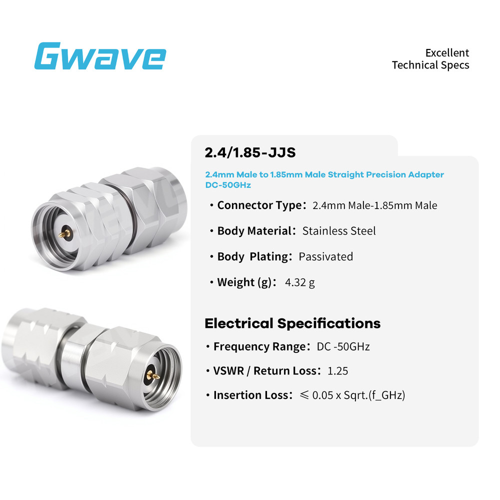 2.4mm Male to 1.85mm Male Adapter, DC – 50GHz