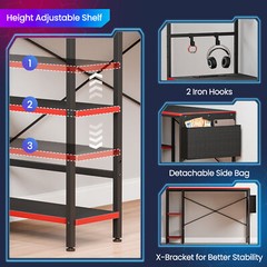 Gaming Desk with Power Outlet & LED Light 44 Inch Computer Office Desk with Hook
