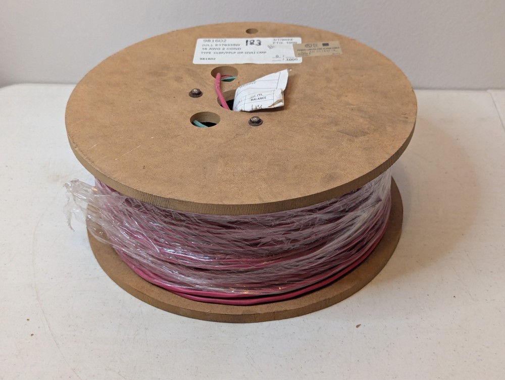 E179335W 16 AWG 2 COND Shielded 900 Ft Type FPLR/CL3R or c(UL) CMR