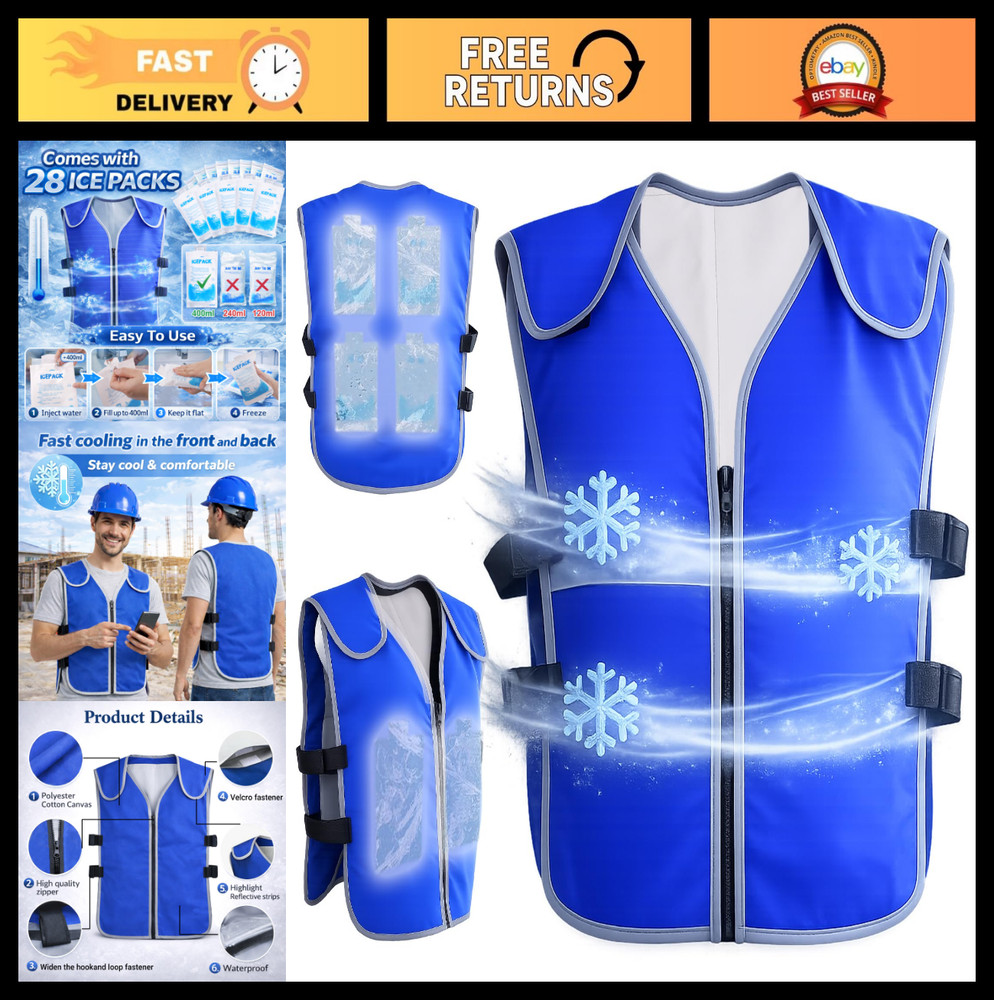 Cooling Vest for Men & Women, Adjustable Ice Jacket with 28 Reusable Ice Packs,