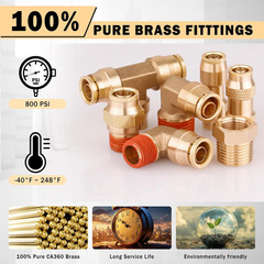 76 Pcs Brass DOT Air Line Fittings Kit Push Lock Air Fittings Push to Connect Fi