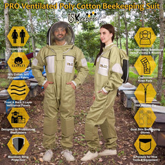 Ultra-Ventilated Polycotton Beekeeping Suit for Men & Women with Gloves & Two Be