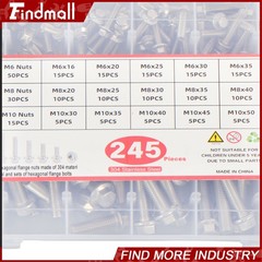 245PCS M6 M8 M10 Heavy Duty Flanged Bolts and Nuts Kit 304 Metric Hex Screws