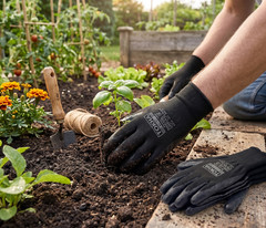 12 Pairs PU Coated Black Safety Work Gloves Glove Garden Grip Builders Gardening