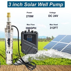 3″ Solar Pump Submersible Pump Bore DC 24V 270W Deep Well Pump + MPPT Controller