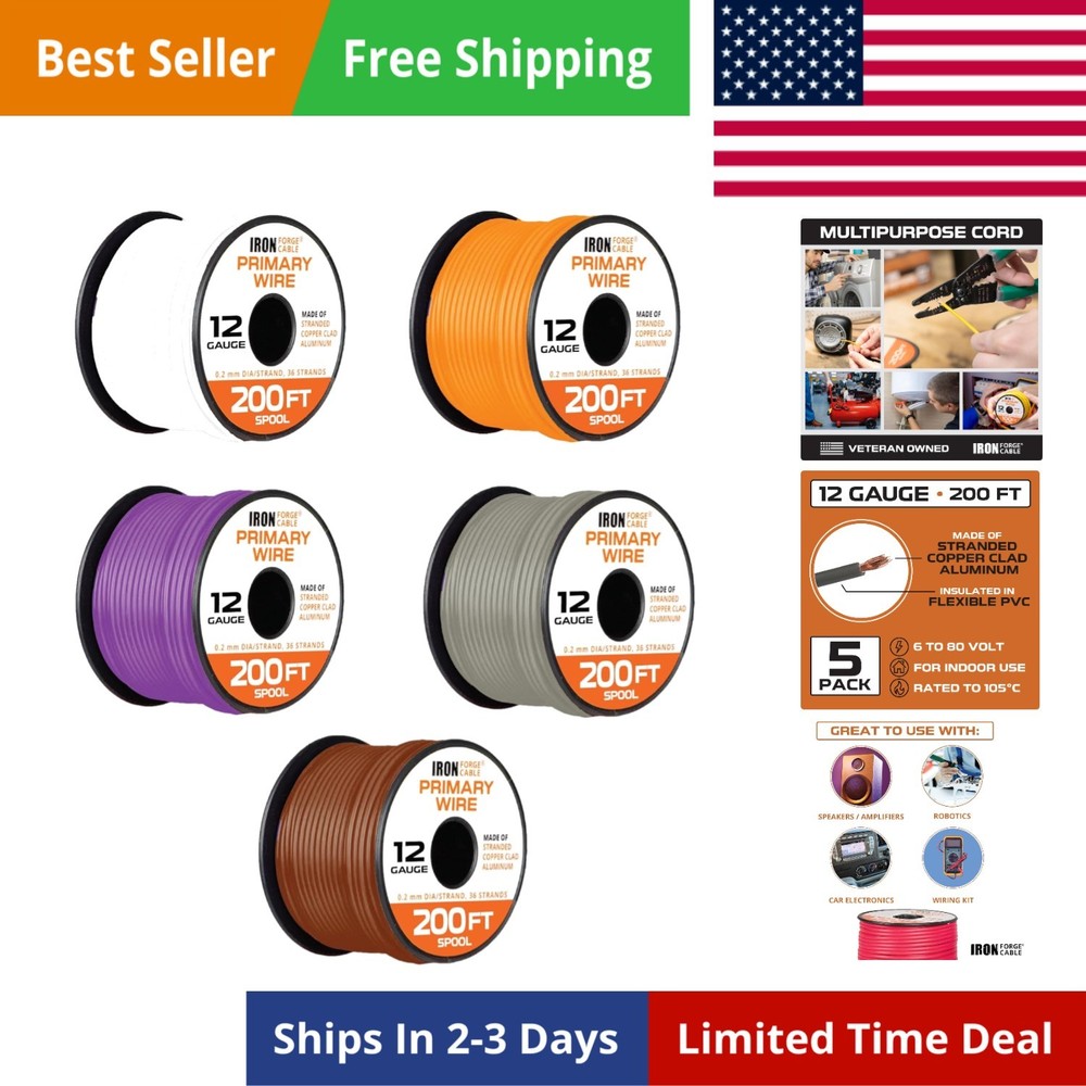 Iron Forge Cable 12 Gauge Primary Automotive Wire – 6 Roll Bulk Assortment Pack
