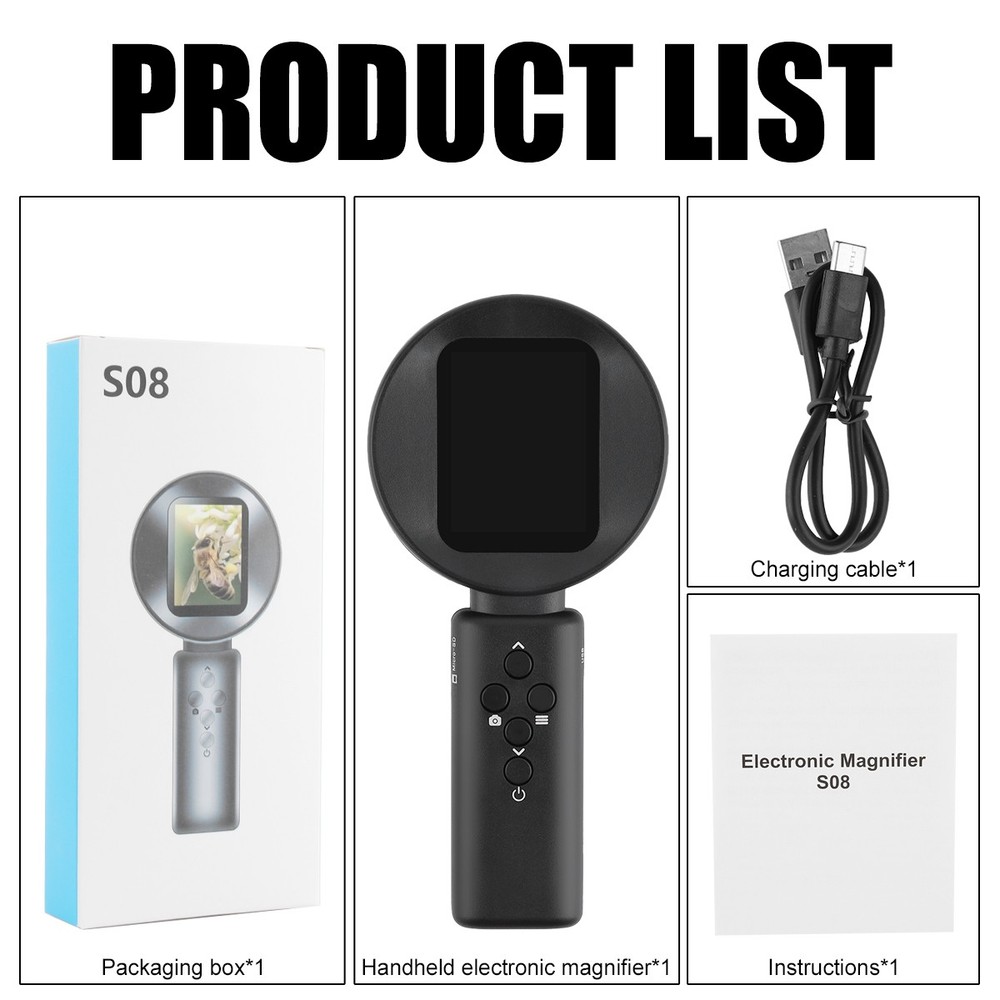 Digital Magnifier 2.4″ Screen 100X Magnifying Glass 1080P Camera Video LED Light
