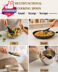 Cooking Spoon, Nonstick Safe Silicone Spatula With Long Wooden Handles, Heat