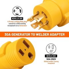 Generator to Welder Adapter Nema L14-30P to 6-50R Twist Lock Male to Female Plug