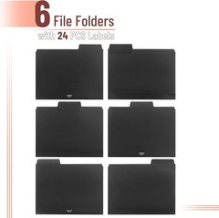 Elegant Black File Folders 6-Pack – Letter Size, 1/3 Cut Tab & Labels Included