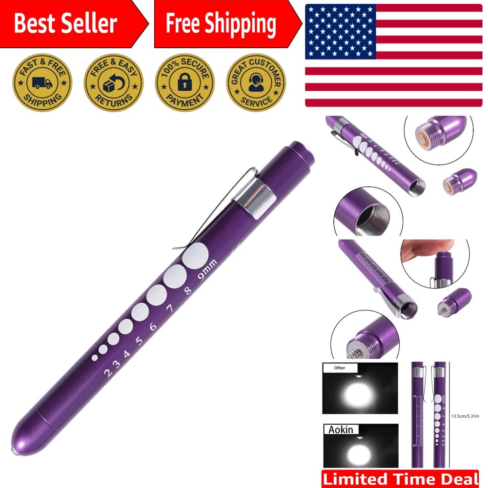 Professional LED Medical Pen Light with Pupil Gauge – Lightweight Purple Design