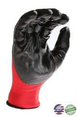 Work Gloves with Nitrile Coated Grip, Pack of 12 Pairs, Multipurpose, Red, AJ