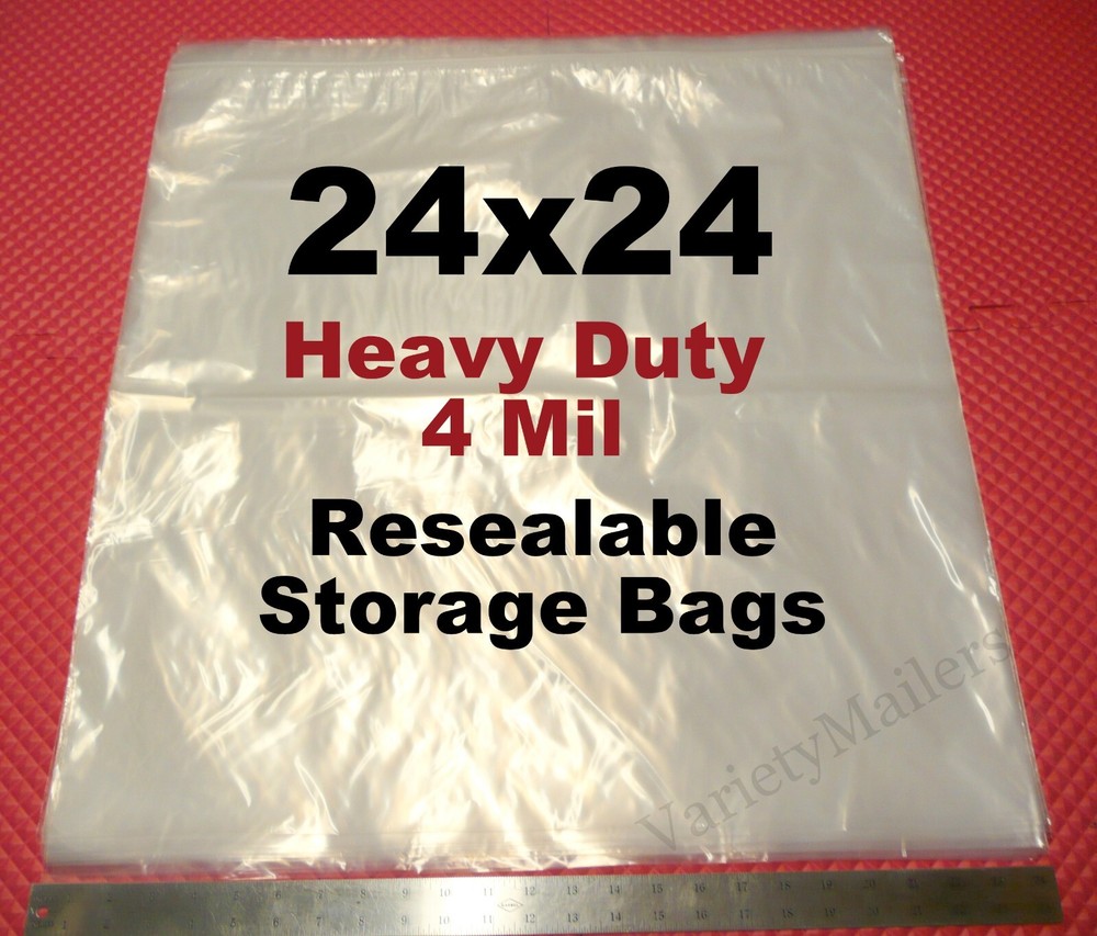 5 VERY LARGE 24”x 24” Clear Reclosable 4 MIL HEAVY DUTY Storage Bags