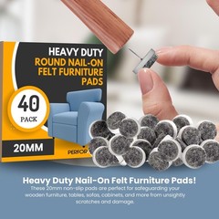 PERFORMORE 40 Pcs Heavy Duty Round Nail-On Felt Furniture Pads 20mm, Brown