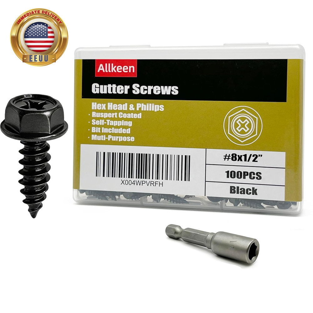 #8 X 1/2″ Gutter Screws Hex Head Self-Tapping Screws Black Ruspert Finish, 100 P