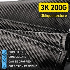 150cm x 20cm Real Carbon Fiber Fabric Cloth Roll 3k 200gsm 2×2 Twill Weave Black