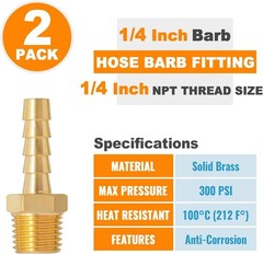 1/4” NPT Brass Hose Barb Fittings, 1/4” NPT Male Thread to 1/4 Inch Barbed …