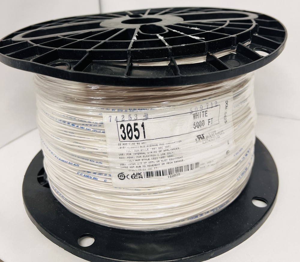 ALPHA 3051 Wire 22AWG 7/30 Tinned Copper Stranded Hook-up Wire 5000Ft Roll WHITE