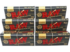 RAW Classic Black 1 1/4 Size Natural Unrefined Ultra Thin 6 Count (Pack of 1)