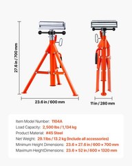 VEVOR Roller Stand 2500 LBS Load 27.6″-52″ Height Adjustable 45# Steel Foldable