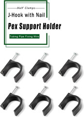 100 Pieces Half Clamps J Hook with Nail 1/2 & 3/4 Inch Black Pex Support Holder
