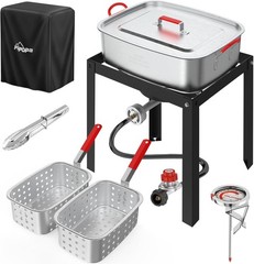 18QT 50000BTU Propane Outdoor Deep Fryer with 2 Baskets & Accessories