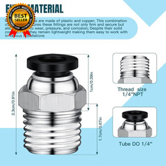 12 Pcs Push to Connect Fittings 1/4 Inch Tube OD X 1/4 NPT Air Line Pneumatic