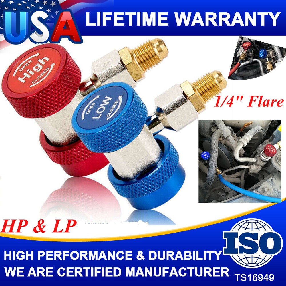 A/C Quick Coupler Connector Adapters High & Low Manifold AC Gauge Set 1/4″ Flare
