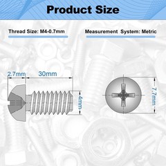 30Pcs M4x30mm Machine Screws Pan Phillips Cross Pan Head M40.7mm 1.18 in Scre…