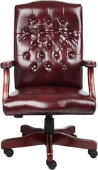High Back Executive Office Chair Mahogany Bonded Leather Premium Lumbar Support