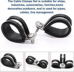 50PCS 3/8 Stainless Steel Rubber Cable Clamps with Screws Pipe Hose Clips