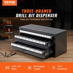 VEVOR Drill Bit Dispenser Organizer Cabinet Three-Drawer for 1/16in to 1/2in