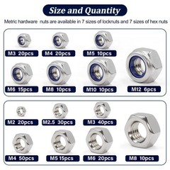 267pcs Metric Hex Nuts & Lock Nuts Assortment Kit M2-M12 Stainless Steel Hex Nut