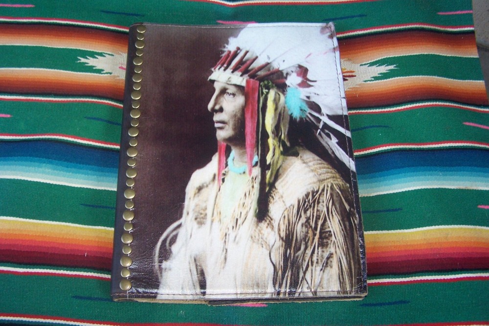 Leather Native American Indian Chief Portrait Studded Note Pad Paper Folder