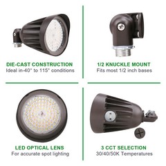 25W LED Bullet Flood Light 3CCT Selectable LED Landscape Spotlight with Knuckle