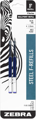 Zebra F-Series Ballpoint Stainless Steel Pen Refill, Medium Point, 1.0Mm, 2-Cou