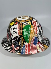 New Full Brim Hard Hat Custom Hydro Dipped CONSTRUCTION BAD ASS STICKER BOMB