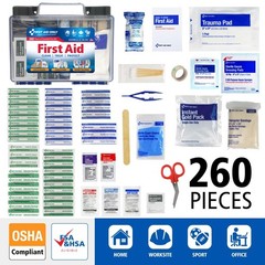 First Aid Kit, OSHA Compliant, 260 Pc for 50 People, Home/Car/Work