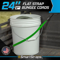 24 In. Green Flat Strap Bungee Cord with Hooks – 2 Pack
