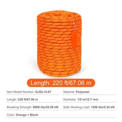VEVOR Arborist Tree Climbing Rope Double Braid Polyester 1/2″ x 220′ 48-Strand