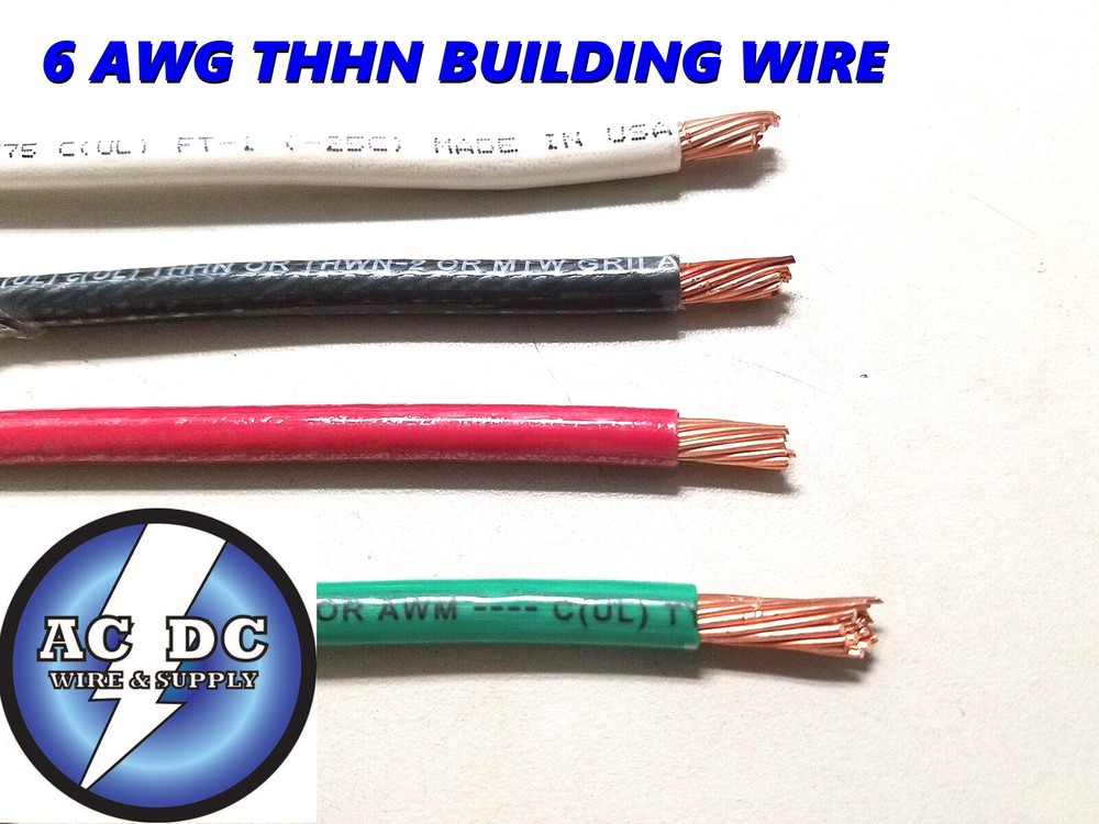 75′ EA THHN THWN 6 AWG GAUGE BLACK WHITE RED GREEN STRANDED COPPER WIRE