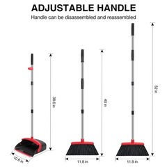 NACENA Broom and Dustpan Set, 52-in Long Adjustable Handle 1 Pack, Black-red