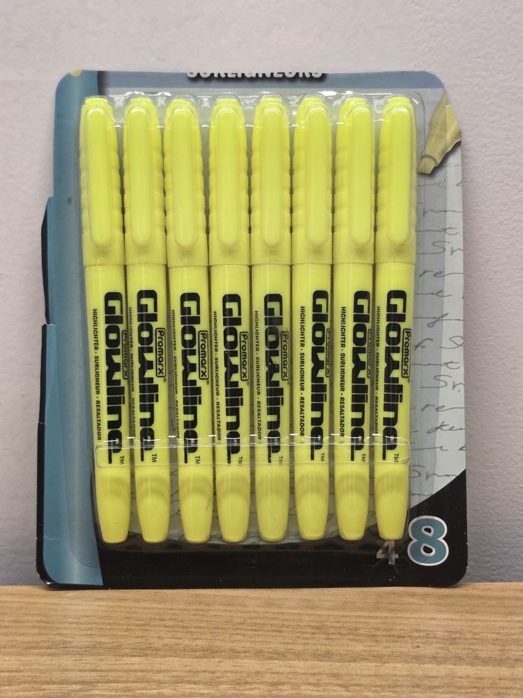Sealed 8 Yellow Promarx Glowline Highlighters Chisel Tip