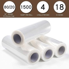 18″ x 1500FT 80 Gauge Pallet Wrap Heavy-Duty Stretch Film Clear Color Packaging