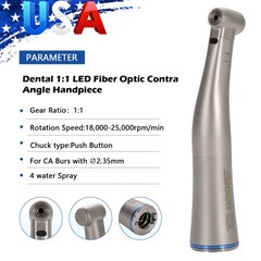 SANDENT Dental 1:1 Fiber Optic LED Contra Angle Handpiece Inner 4 Spray E-type