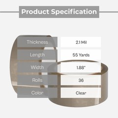 PVC Box Packaging Tape 36 Rolls – 2″ x 55 Yards, Clear,3″ Core, 2.1 Mil